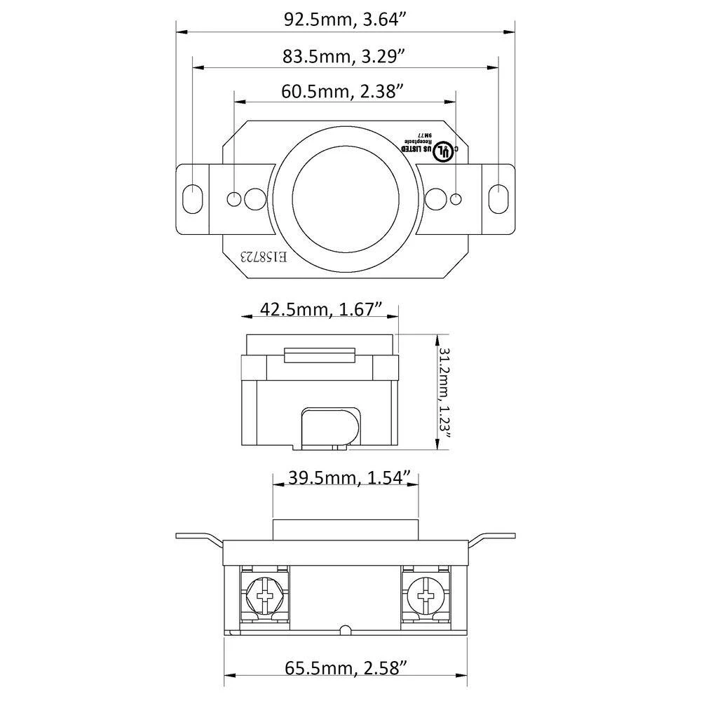 20 Amp 480-Volt 3-Phase Nema L16-20R Flush Mount Locking Industrial Grade Outlet by AC WORKS 7 20 Amp 480-Volt 3-Phase Nema L16-20R Flush Mount Locking Industrial Grade Outlet by AC WORKS - Image 5