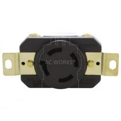 30 Amp 600-Volt Nema L17-30R Flush Mount Locking Industrial Grade Outlet by AC WORKS -AC WORKS Shop black ac works electrical outlets receptacles fml1730r 4f 1000