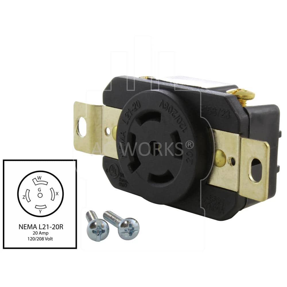 20 Amp 120-Volt/280-Volt Nema L21-20R Flush Mount Locking Industrial Grade Outlet by AC WORKS 4 20 Amp 120-Volt/280-Volt Nema L21-20R Flush Mount Locking Industrial Grade Outlet by AC WORKS - Image 2