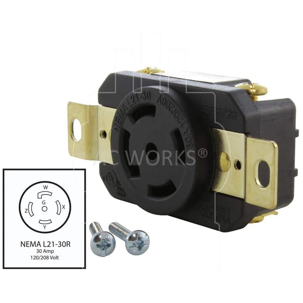 30 Amp 120-Volt/280-Volt Nema L21-30R Flush Mount Locking Industrial Grade Outlet by AC WORKS 4 30 Amp 120-Volt/280-Volt Nema L21-30R Flush Mount Locking Industrial Grade Outlet by AC WORKS - Image 2