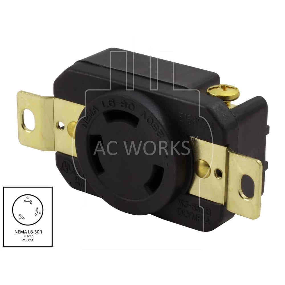 30-Amp 250-Volt NEMA L6-30R Flush Mounting Locking Industrial Grade Receptacle by AC WORKS 4 30-Amp 250-Volt NEMA L6-30R Flush Mounting Locking Industrial Grade Receptacle by AC WORKS - Image 2