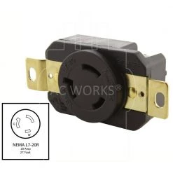 20 Amp 277-Volt NEMA L7-20R Flush Mounting Locking Industrial Grade Receptacle by AC WORKS -AC WORKS Shop black ac works electrical outlets receptacles fml720r 44 1000
