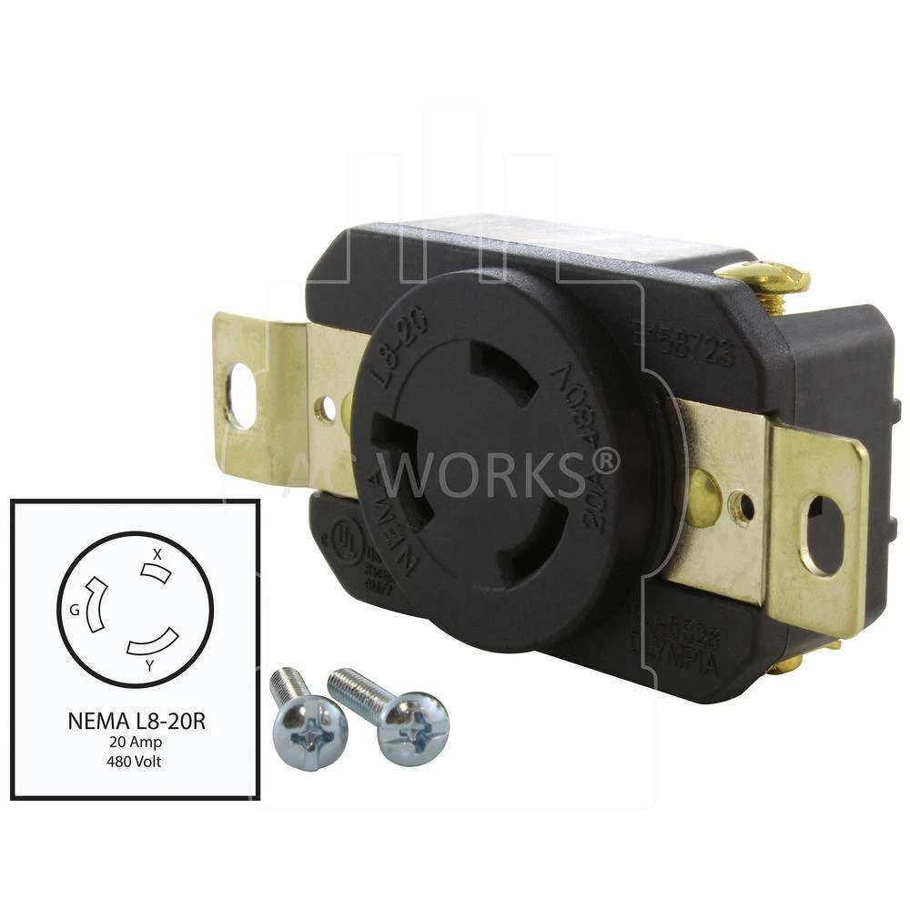 20 Amp 480-Volt Nema L8-20R Flush Mount Locking Industrial Grade Outlet by AC WORKS 4 20 Amp 480-Volt Nema L8-20R Flush Mount Locking Industrial Grade Outlet by AC WORKS - Image 2