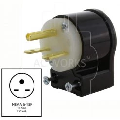 15 Amp 250-Volt NEMA 6-15P 3-Prong All Angles Elbow Industrial Grade Male Plug by AC WORKS -AC WORKS Shop black ac works electrical plugs connectors ase615p 4f 1000