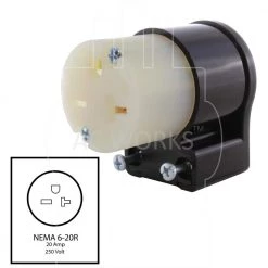 15/ 20 Amp 250-Volt NEMA 6-15/ 20R 3-Prong All Angles Elbow Female Connector by AC WORKS -AC WORKS Shop black ac works electrical plugs connectors ase620r 4f 1000