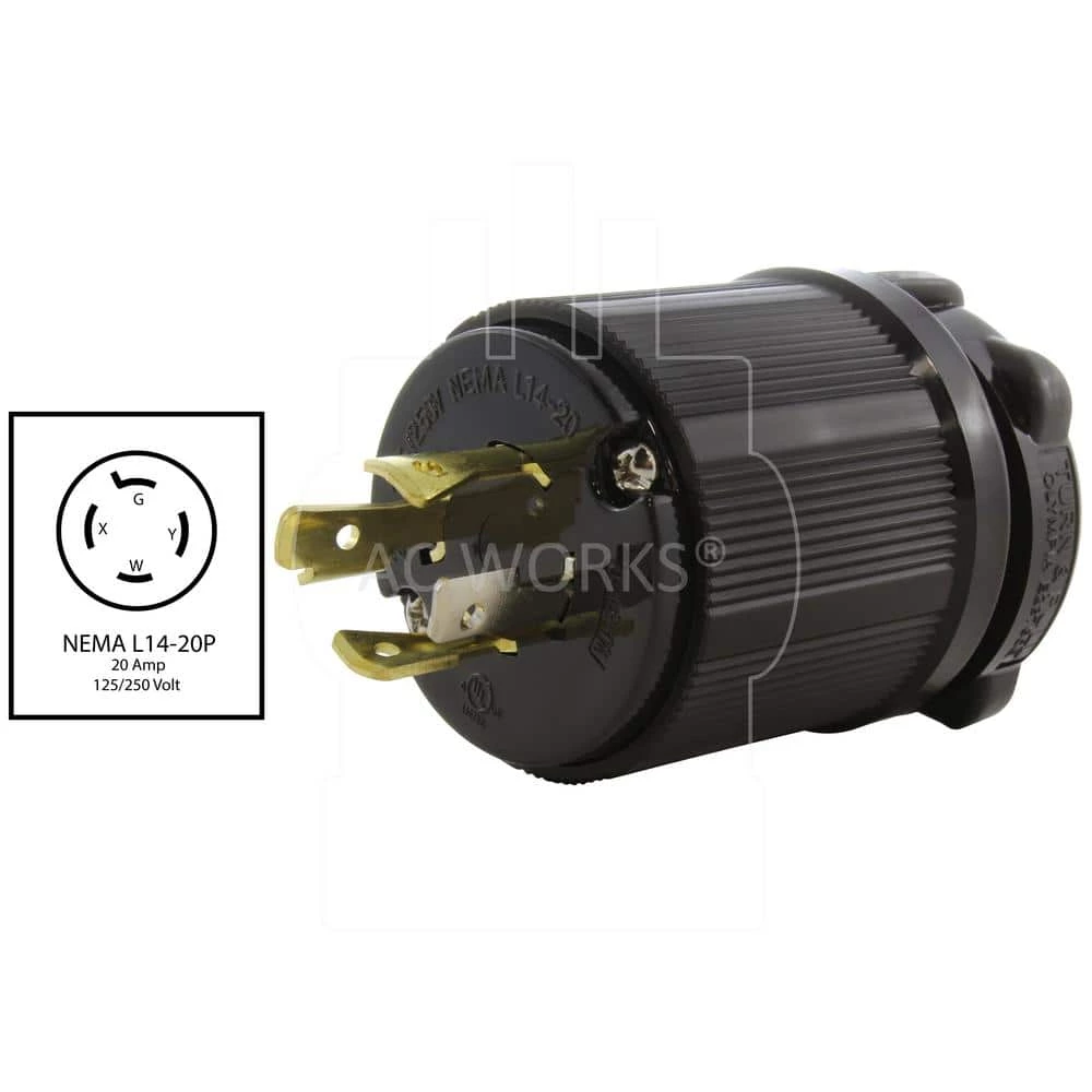 NEMA 20 Amp 125/250-Volt 4-Prong Locking Male Plug With UL C-UL Approval by AC WORKS 4 NEMA 20 Amp 125/250-Volt 4-Prong Locking Male Plug With UL C-UL Approval by AC WORKS - Image 2