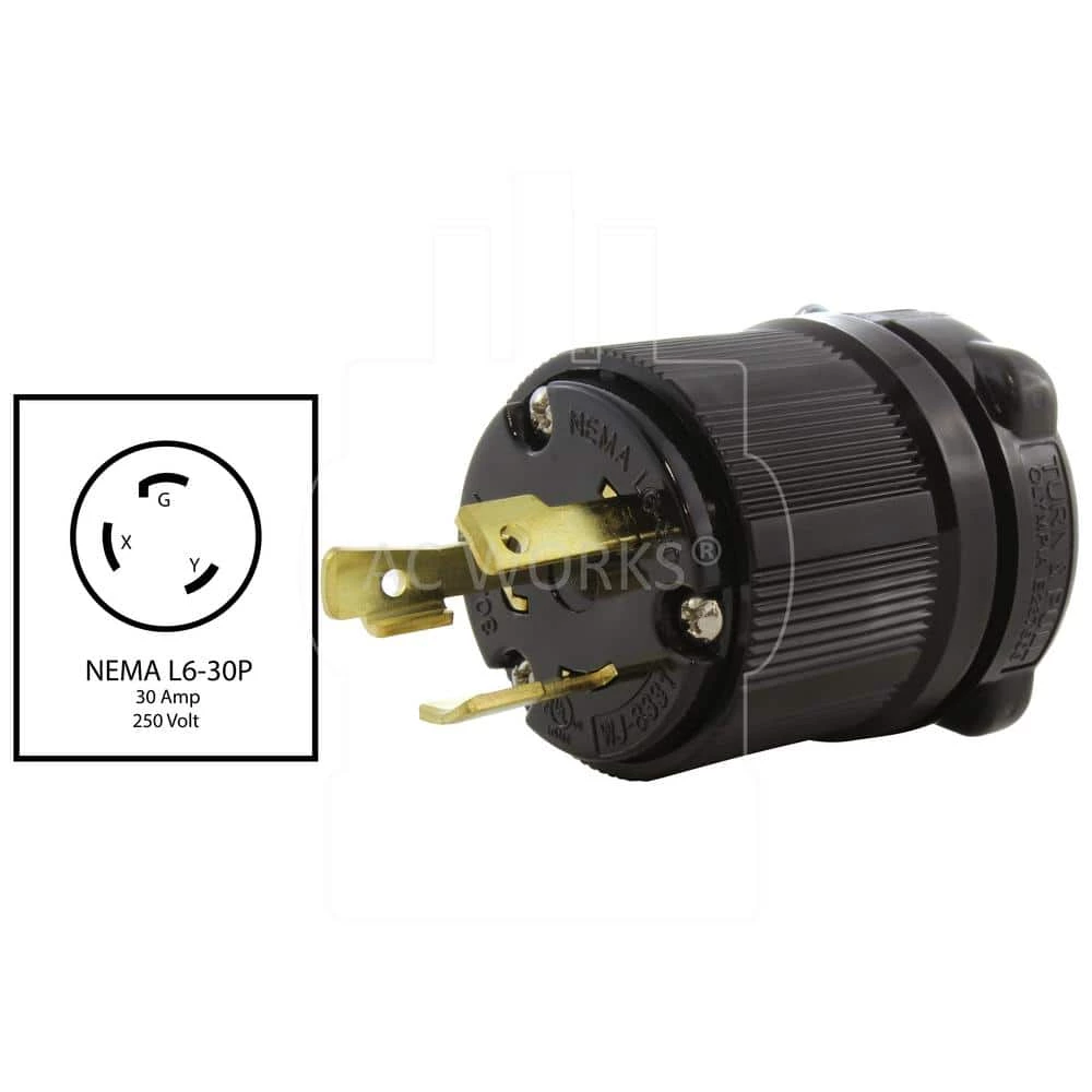 NEMA L6-30P 30 Amp 250-Volt 3-Prong Locking Male Plug with UL, C-UL Approval by AC WORKS 4 NEMA L6-30P 30 Amp 250-Volt 3-Prong Locking Male Plug with UL, C-UL Approval by AC WORKS - Image 2
