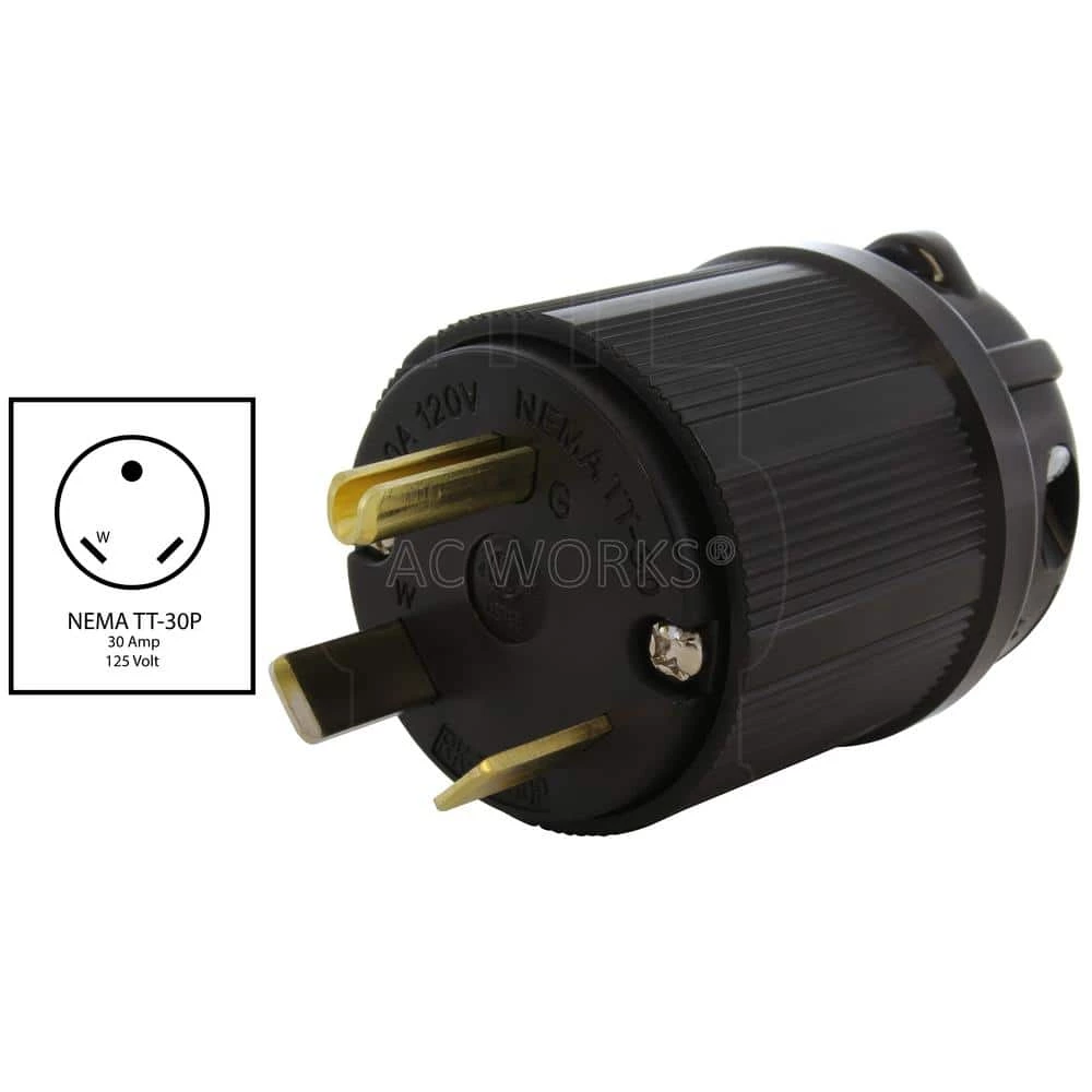 30 Amp 3-Prong RV Travel Trailer NEMA TT-30P Straight-Style Assembly Replacement Plug by AC WORKS 4 30 Amp 3-Prong RV Travel Trailer NEMA TT-30P Straight-Style Assembly Replacement Plug by AC WORKS - Image 2