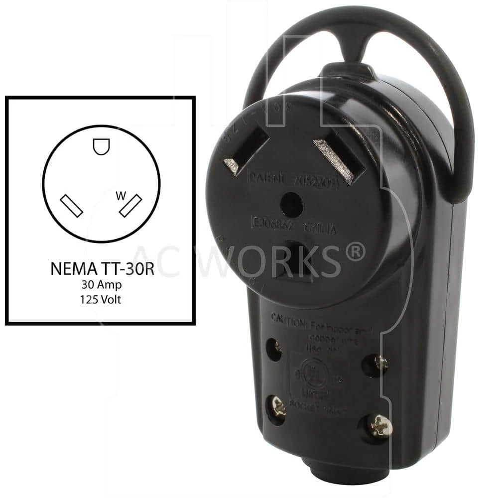 30 Amp RV Travel Trailer NEMA TT-30 R DIY Assembly Replacement Female Connector by AC WORKS 4 30 Amp RV Travel Trailer NEMA TT-30 R DIY Assembly Replacement Female Connector by AC WORKS - Image 2