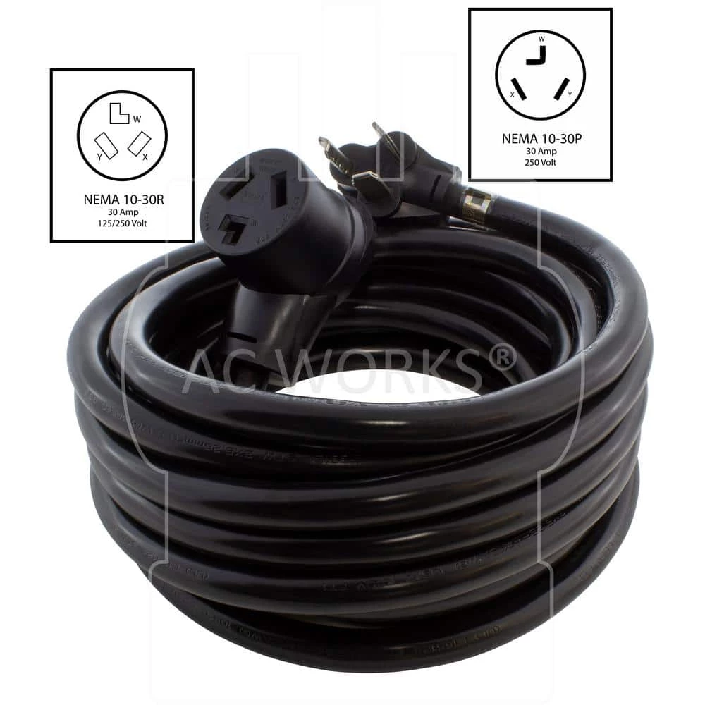 50 ft. 30 Amp 250 V NEMA 10-30 3-Prong Dryer Heavy-Duty STW 10/3 Extension Cord by AC WORKS 4 50 ft. 30 Amp 250 V NEMA 10-30 3-Prong Dryer Heavy-Duty STW 10/3 Extension Cord by AC WORKS - Image 2