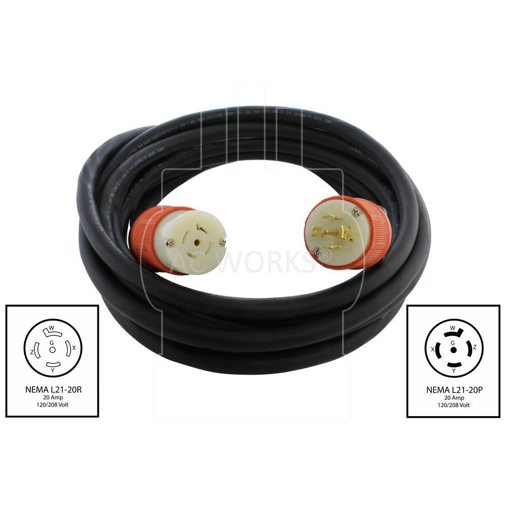 10 ft. SOOW 12/5 NEMA L21-20 20 Amp 3-Phase 120-Volt/208-Volt Industrial Rubber Extension Cord by AC WORKS 4 10 ft. SOOW 12/5 NEMA L21-20 20 Amp 3-Phase 120-Volt/208-Volt Industrial Rubber Extension Cord by AC WORKS - Image 2