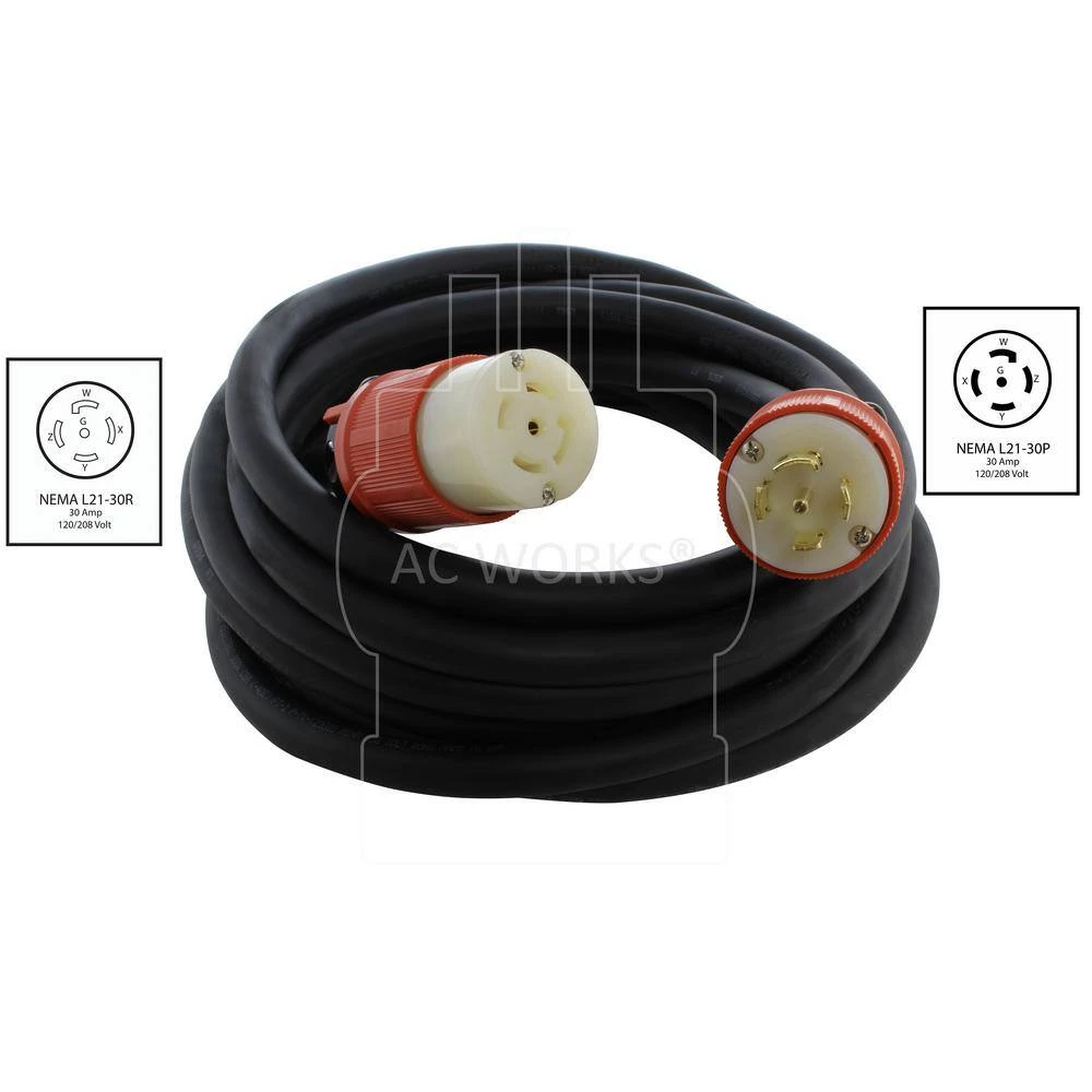 25 ft. SOOW 10/5 NEMA L21-30 30 Amp 3-Phase 120/208V Industrial Rubber Extension Cord by AC WORKS 4 25 ft. SOOW 10/5 NEMA L21-30 30 Amp 3-Phase 120/208V Industrial Rubber Extension Cord by AC WORKS - Image 2