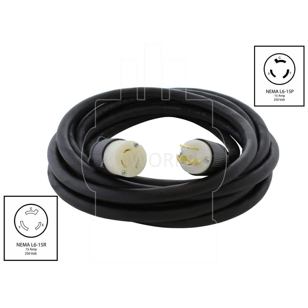 10 ft. SOOW 14/3 3-Prong NEMA L6-15 15 Amp 250-Volt Rubber Extension Cord by AC WORKS 4 10 ft. SOOW 14/3 3-Prong NEMA L6-15 15 Amp 250-Volt Rubber Extension Cord by AC WORKS - Image 2