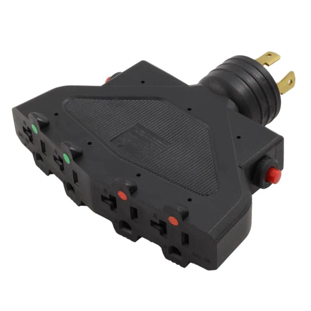 Generartor Power Distribution Adapter 4-Prong 30 Amp Locking Plug to (4) 5-15/20 20 Amp T-Blade Household with Breaker by AC WORKS 3 Generartor Power Distribution Adapter 4-Prong 30 Amp Locking Plug to (4) 5-15/20 20 Amp T-Blade Household with Breaker by AC WORKS