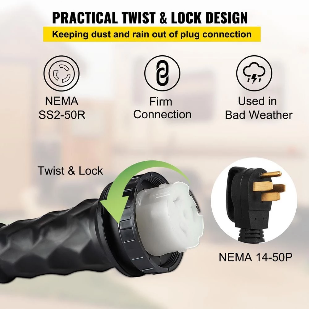 RV Shore Power Extension Cord 50 ft. 50 Amp Heavy-Duty Twist Lock Cord 50 Amp RV Replacement Cord UL Approved by VEVOR 7 RV Shore Power Extension Cord 50 ft. 50 Amp Heavy-Duty Twist Lock Cord 50 Amp RV Replacement Cord UL Approved by VEVOR - Image 5