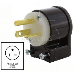 20 Amp 250-Volt NEMA 6-20P 3-Prong All Angles Elbow Industrial Grade Male Plug by AC WORKS -AC WORKS Shop black white ac works electrical plugs connectors ase620p 4f 1000