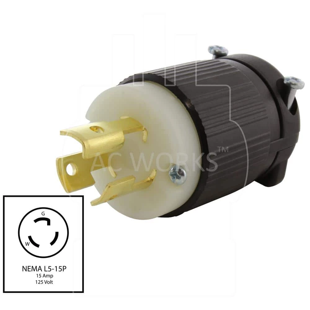 15 Amp 125-Volt NEMA L5-15P 3-Prong Industrial Grade Locking Male Plug by AC WORKS 4 15 Amp 125-Volt NEMA L5-15P 3-Prong Industrial Grade Locking Male Plug by AC WORKS - Image 2