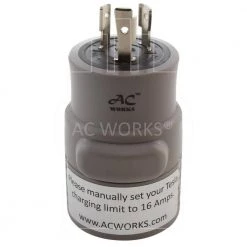Electric Vehicle Charging Adapter for Tesla Use (20 Amp 250-Volt L6-20 Locking Plug to Tesla) by AC WORKS -AC WORKS Shop gray ac works plug adapters evl620ss 76 1000