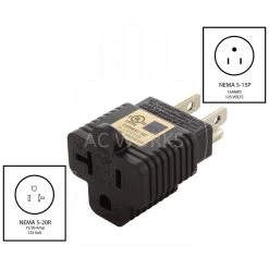 Plug Adapter 15 Amp Household Plug to 20 Amp T-Blade Female Outlet Adapter (NEMA 5-15P to 5-15/20R) by AC WORKS -AC WORKS Shop gray ac works plug adapters m515520 4f 1000