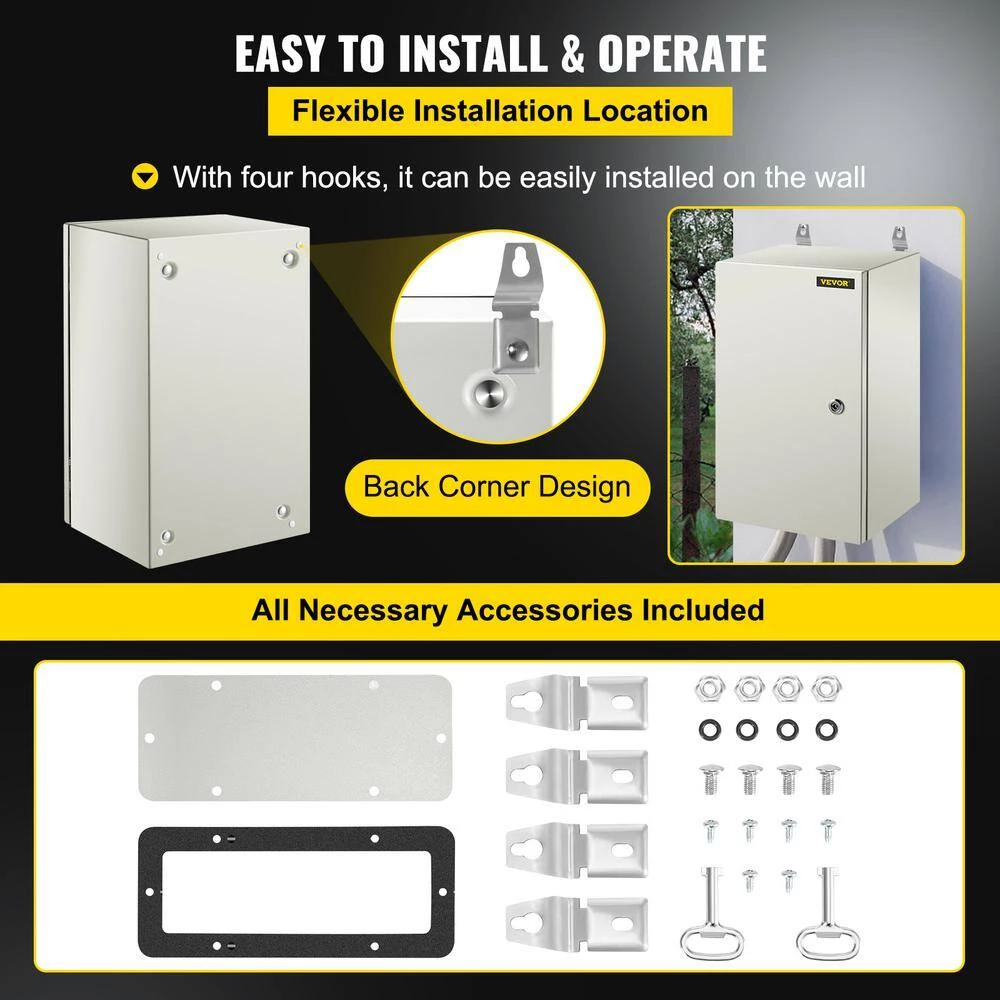 Electrical Box 20 in. x 12 in. x 10 in. NEMA 4X Steel Enclosure Reinforced Lock & Hinge Junction Box with Mounting Plate by VEVOR 8 Electrical Box 20 in. x 12 in. x 10 in. NEMA 4X Steel Enclosure Reinforced Lock & Hinge Junction Box with Mounting Plate by VEVOR - Image 6