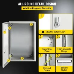 Electrical Box 24 in. x 16 in. x 10 in. NEMA 4X Steel Enclosure Reinforced Lock & Hinge Electrical Junction Box, Gray by VEVOR 14 Electrical Box 24 in. x 16 in. x 10 in. NEMA 4X Steel Enclosure Reinforced Lock & Hinge Electrical Junction Box, Gray by VEVOR -AC WORKS Shop gray vevor boxes brackets dqxjstcfs60x40x25v0 44 1000