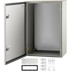 Electrical Box 24 in. x 16 in. x 10 in. NEMA 4X Steel Enclosure Reinforced Lock & Hinge Electrical Junction Box, Gray by VEVOR