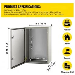 Electrical Box 24 in. x 16 in. x 10 in. NEMA 4X Steel Enclosure Reinforced Lock & Hinge Electrical Junction Box, Gray by VEVOR 16 Electrical Box 24 in. x 16 in. x 10 in. NEMA 4X Steel Enclosure Reinforced Lock & Hinge Electrical Junction Box, Gray by VEVOR -AC WORKS Shop gray vevor boxes brackets dqxjstcfs60x40x25v0 76 1000
