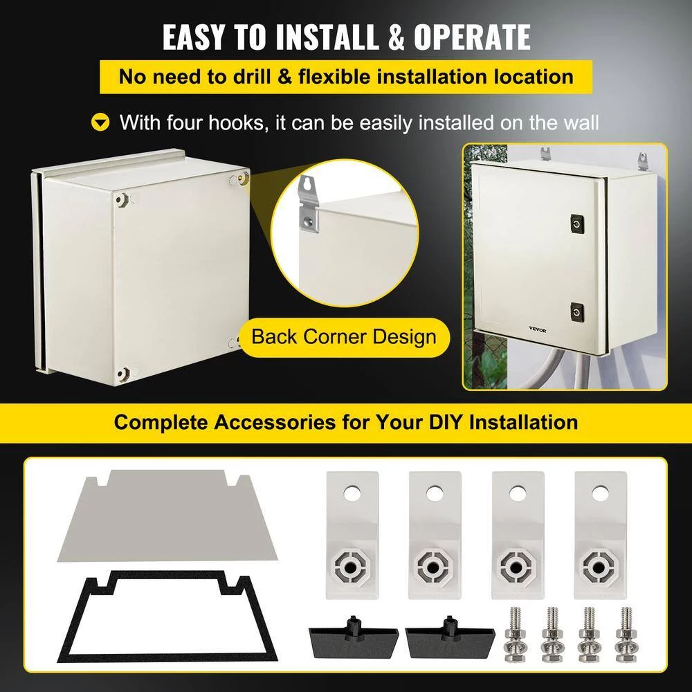 2048 cu. in. Electrical Box NENA 4X IP66 16x16x8 Junction Outlet Box Wall Mount Fiberglass 1-Gang with Mounting Plate by VEVOR 8 2048 cu. in. Electrical Box NENA 4X IP66 16x16x8 Junction Outlet Box Wall Mount Fiberglass 1-Gang with Mounting Plate by VEVOR - Image 6