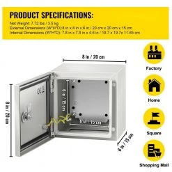 Electrical Box 8 in. x 8 in. x 6 in. NEMA 4X Steel Enclosure Reinforced Lock & Hinge Outdoor Electrical Junction Box by VEVOR -AC WORKS Shop gray vevor weatherproof boxes dqxjstcfs20x20x15v0 76 1000