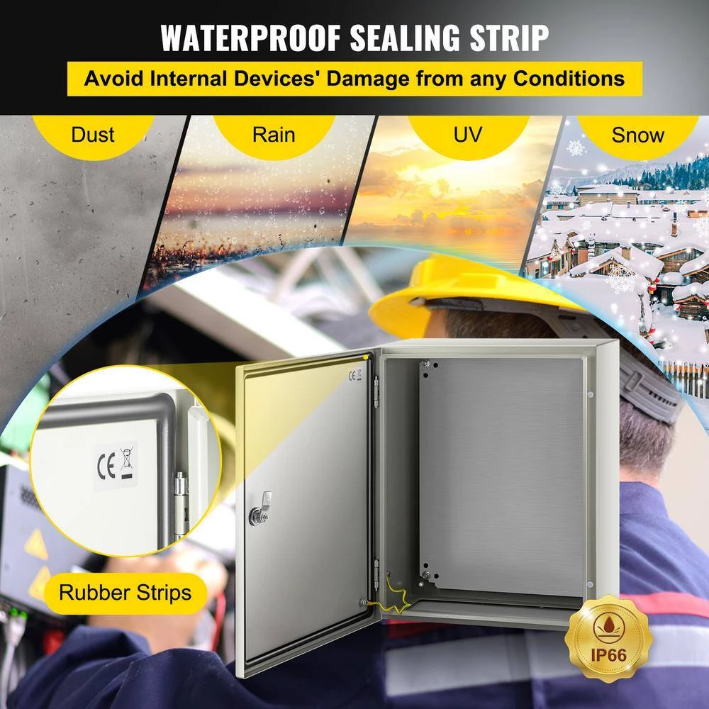 Electrical Box 20 in. x 16 in. x 8 in. Outdoor Steel Enclosure IP66 Grade Electrical Junction Box with Mounting Plate by VEVOR 6 Electrical Box 20 in. x 16 in. x 8 in. Outdoor Steel Enclosure IP66 Grade Electrical Junction Box with Mounting Plate by VEVOR - Image 4