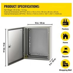 Electrical Box 20 in. x 16 in. x 8 in. Outdoor Steel Enclosure IP66 Grade Electrical Junction Box with Mounting Plate by VEVOR 16 Electrical Box 20 in. x 16 in. x 8 in. Outdoor Steel Enclosure IP66 Grade Electrical Junction Box with Mounting Plate by VEVOR -AC WORKS Shop gray vevor weatherproof boxes dqxjstcfs50x40x20v0 76 1000
