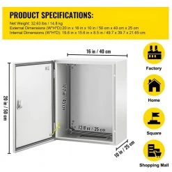 Electrical Box 20 in. x 16 in. x 10 in. NEMA 4X Steel Enclosure Outdoor Electrical Junction Box With Mounting Plate by VEVOR -AC WORKS Shop gray vevor weatherproof boxes dqxjstcfs50x40x25v0 76 1000