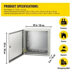 Electrical Box 20 in. x 20 in. x 6 in. NEMA 4X Steel Enclosure IP66 Waterproof & Dustproof Electrical Junction Box, Gray by VEVOR -AC WORKS Shop gray vevor weatherproof boxes dqxjstcfs50x50x15v0 76 1000
