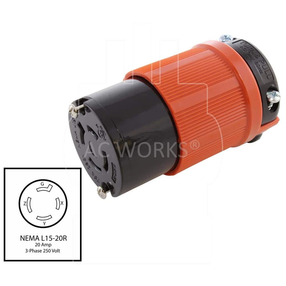 NEMA 20 Amp 250-Volt 3-Phase 4-Prong Locking Female Connector with UL, C-UL Approval by AC WORKS 4 NEMA 20 Amp 250-Volt 3-Phase 4-Prong Locking Female Connector with UL, C-UL Approval by AC WORKS - Image 2