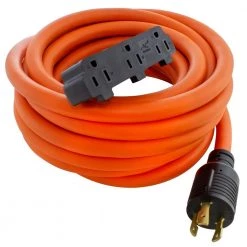 25 ft. Ā L5-30PĀ 30Ā AmpĀ 3-ProngĀ GeneratorĀ LockingĀ PlugĀ toĀ HouseholdĀ Tri-Outlets Extension Cord by AC WORKS