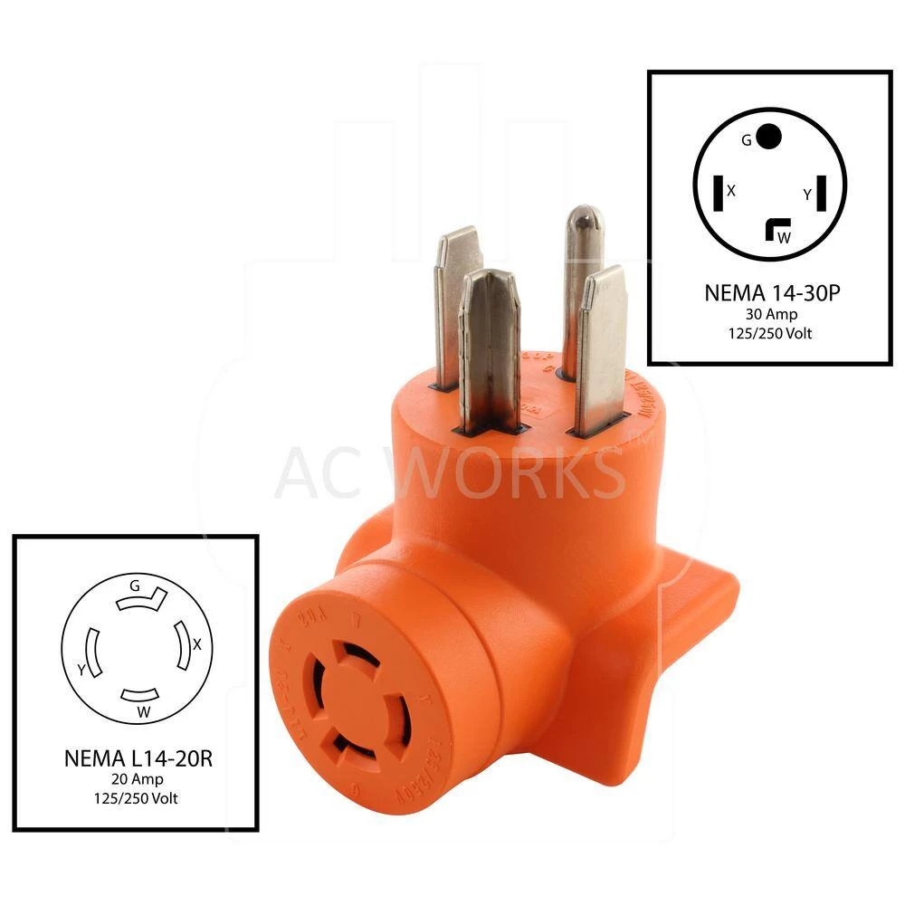 Dryer Outlet Adapter 4-Prong Dryer 14-30P Plug to 4-Prong 20 Amp Locking L14-20R Adapter by AC WORKS 4 Dryer Outlet Adapter 4-Prong Dryer 14-30P Plug to 4-Prong 20 Amp Locking L14-20R Adapter by AC WORKS - Image 2