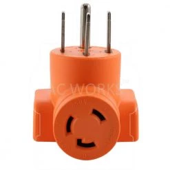 Locking Adapter Generator/ RV/ Range 14-50P Plug to L6-30R 3-Prong 30 Amp 250-Volt Locking Female Adapter by AC WORKS -AC WORKS Shop orange ac works plug adapters ad1450l630 1f 1000