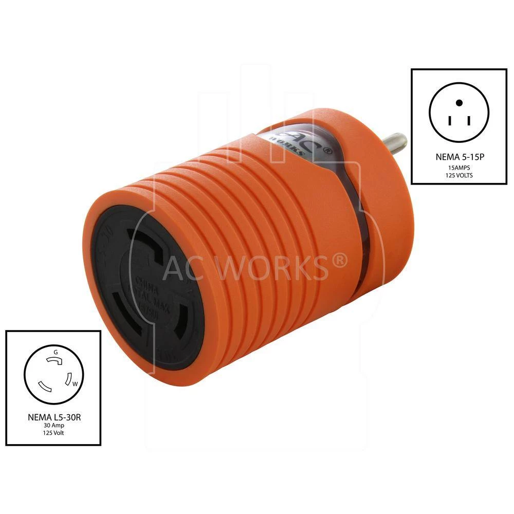 RV/Marine/Industrial Locking Adapter Regular Household 15 Amp Plug to Locking L5-30R 30 Amp 125-Volt Female Connector by AC WORKS 4 RV/Marine/Industrial Locking Adapter Regular Household 15 Amp Plug to Locking L5-30R 30 Amp 125-Volt Female Connector by AC WORKS - Image 2