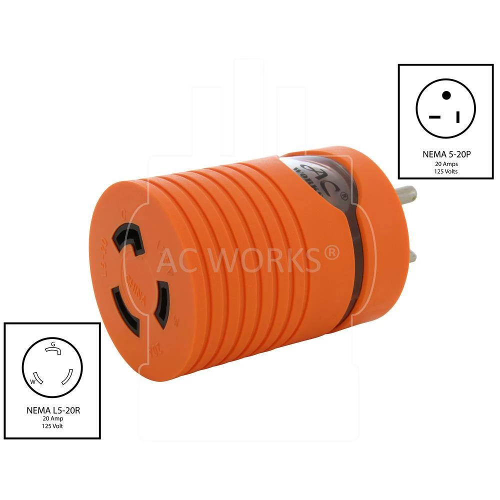 Adapter 5-20P 20 Amp Household Male Plug to Locking L5-20R Female Connectors by AC WORKS 4 Adapter 5-20P 20 Amp Household Male Plug to Locking L5-20R Female Connectors by AC WORKS - Image 2