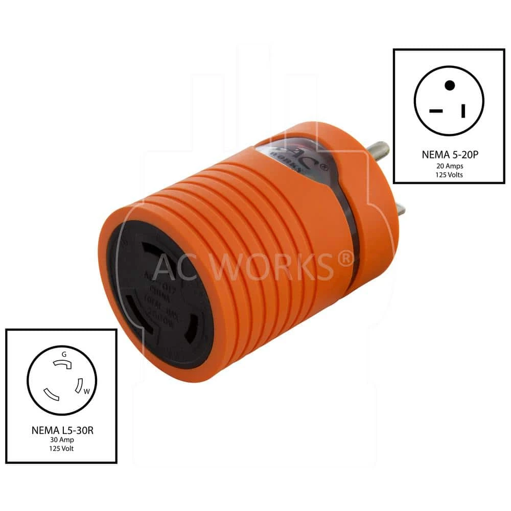 NEMA 5-20P 20 Amp Plug to Locking L5-30R 3-Prong 30 Amp 125-Volt Adapter by AC WORKS 4 NEMA 5-20P 20 Amp Plug to Locking L5-30R 3-Prong 30 Amp 125-Volt Adapter by AC WORKS - Image 2