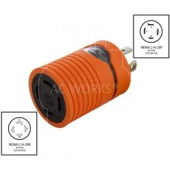 Locking Adapter 20 Amp 4-Prong L14-20P Locking Plug To L14-30R 30 Amp 4-Prong Locking Female Connector by AC WORKS 15 Locking Adapter 20 Amp 4-Prong L14-20P Locking Plug To L14-30R 30 Amp 4-Prong Locking Female Connector by AC WORKS -AC WORKS Shop orange ac works plug adapters adl1420l1430 c3 1000