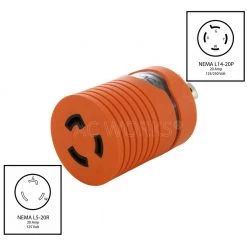 Locking Adapter L14-20P 20 Amp 125/250-Volt 4-Prong Male Plug to L5-20R 3-Prong 20 Amp 125-Volt Locking Female Connector by AC WORKS -AC WORKS Shop orange ac works plug adapters adl1420l520 c3 1000