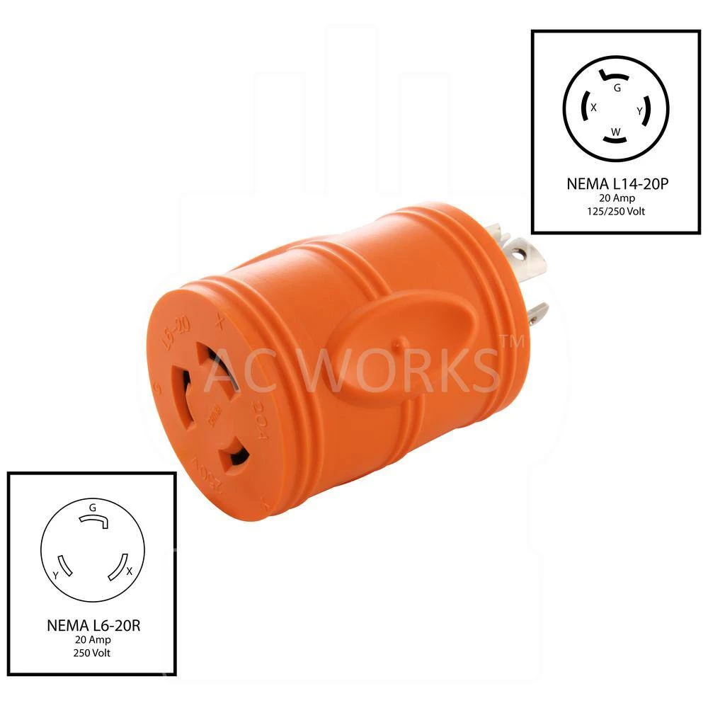 Locking Adapter 4-Prong 20 Amp 125/250-Volt NEMA L14-20P Locking Plug To L6-20R 20 Amp 250-Volt Locking Female Connector by AC WORKS 4 Locking Adapter 4-Prong 20 Amp 125/250-Volt NEMA L14-20P Locking Plug To L6-20R 20 Amp 250-Volt Locking Female Connector by AC WORKS - Image 2