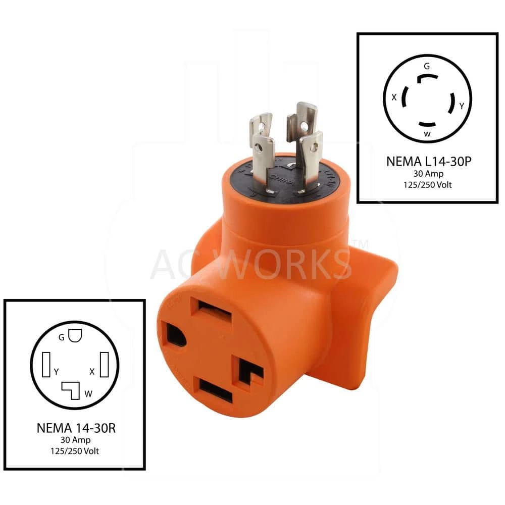 Generator to Dryer/EV Adapter 30 Amp 4-Prong L14-30P Generator Locking Plug to 4-Prong 30 Amp Dryer Female Connectors by AC WORKS 4 Generator to Dryer/EV Adapter 30 Amp 4-Prong L14-30P Generator Locking Plug to 4-Prong 30 Amp Dryer Female Connectors by AC WORKS - Image 2