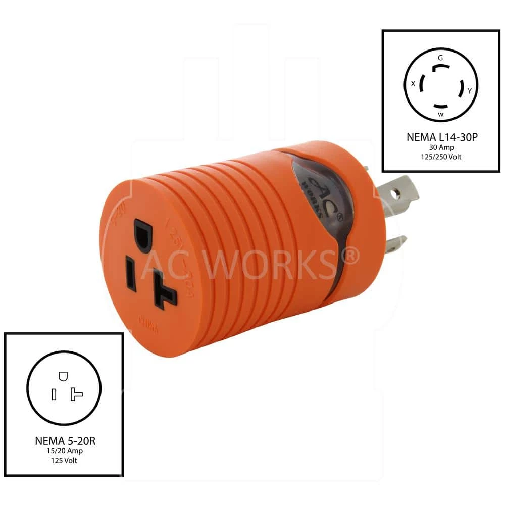L14-30P 30 Amp 125/250-Volt 4-Prong Plug - 5-15/20R Household 15/20 Amp Connector by AC WORKS 4 L14-30P 30 Amp 125/250-Volt 4-Prong Plug - 5-15/20R Household 15/20 Amp Connector by AC WORKS - Image 2
