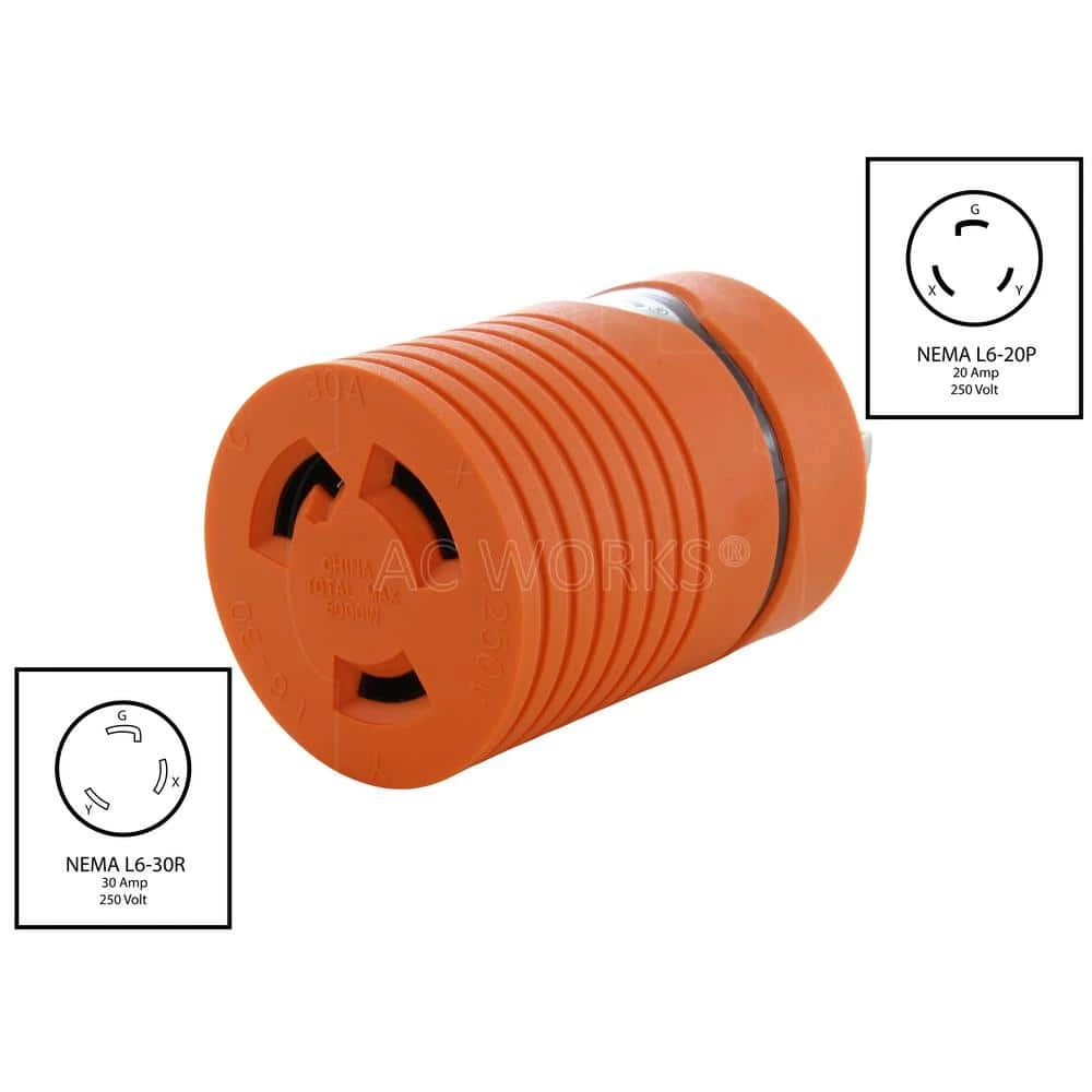 Plug Adapter L6-20P 20 Amp 250-Volt Male Plug to L6-30R 30 Amp Female Connector by AC WORKS 4 Plug Adapter L6-20P 20 Amp 250-Volt Male Plug to L6-30R 30 Amp Female Connector by AC WORKS - Image 2