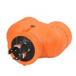 Generator V-Duo Outlet Adapter L14-20P 20 Amp 4-Prong Locking Plug to Two 20 Amp L5-20R Connectors by AC WORKS 10 Generator V-Duo Outlet Adapter L14-20P 20 Amp 4-Prong Locking Plug to Two 20 Amp L5-20R Connectors by AC WORKS -AC WORKS Shop orange ac works plug adapters advl1420l520 4f 1000