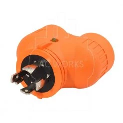 Generator V-Duo Outlet Adapter L14-30P 30 Amp 4-Prong Plug to Two 30 Amp L5-30R 3-Prong Outlets by AC WORKS -AC WORKS Shop orange ac works plug adapters advl1430l530 4f 1000