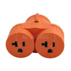 Generator V-Duo Outlet Adapter L5-30P 30 Amp 3-Prong Locking Plug to Two 15 Amp/20 Amp Household Outlet by AC WORKS -AC WORKS Shop orange ac works plug adapters advl530520 1f 1000