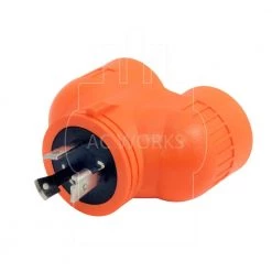 Generator V-Duo Outlet Adapter L5-30P 30 Amp 3-Prong Locking Plug to Two 15 Amp/20 Amp Household Outlet by AC WORKS -AC WORKS Shop orange ac works plug adapters advl530520 4f 1000